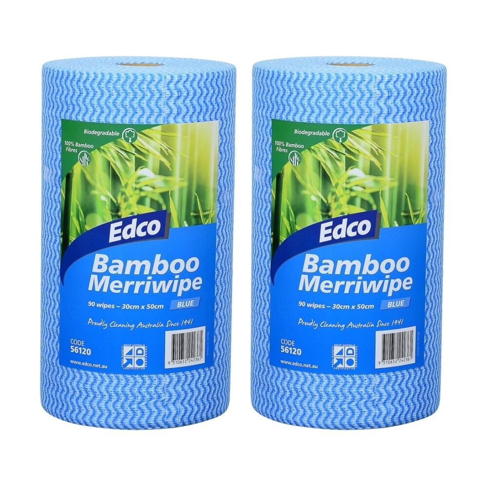 Edco 90pc Edco Bamboo Merriwipe Cloth Reusable Surface Cleaning Rolls Blue (2 Pack)
