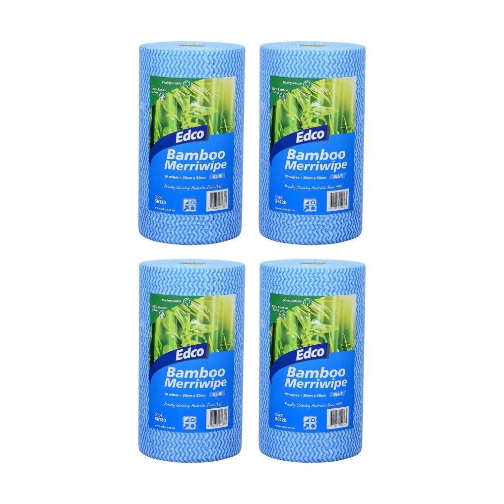 Edco 90pc Edco Bamboo Merriwipe Cloth Reusable Surface Cleaning Rolls Blue (4 Pack)