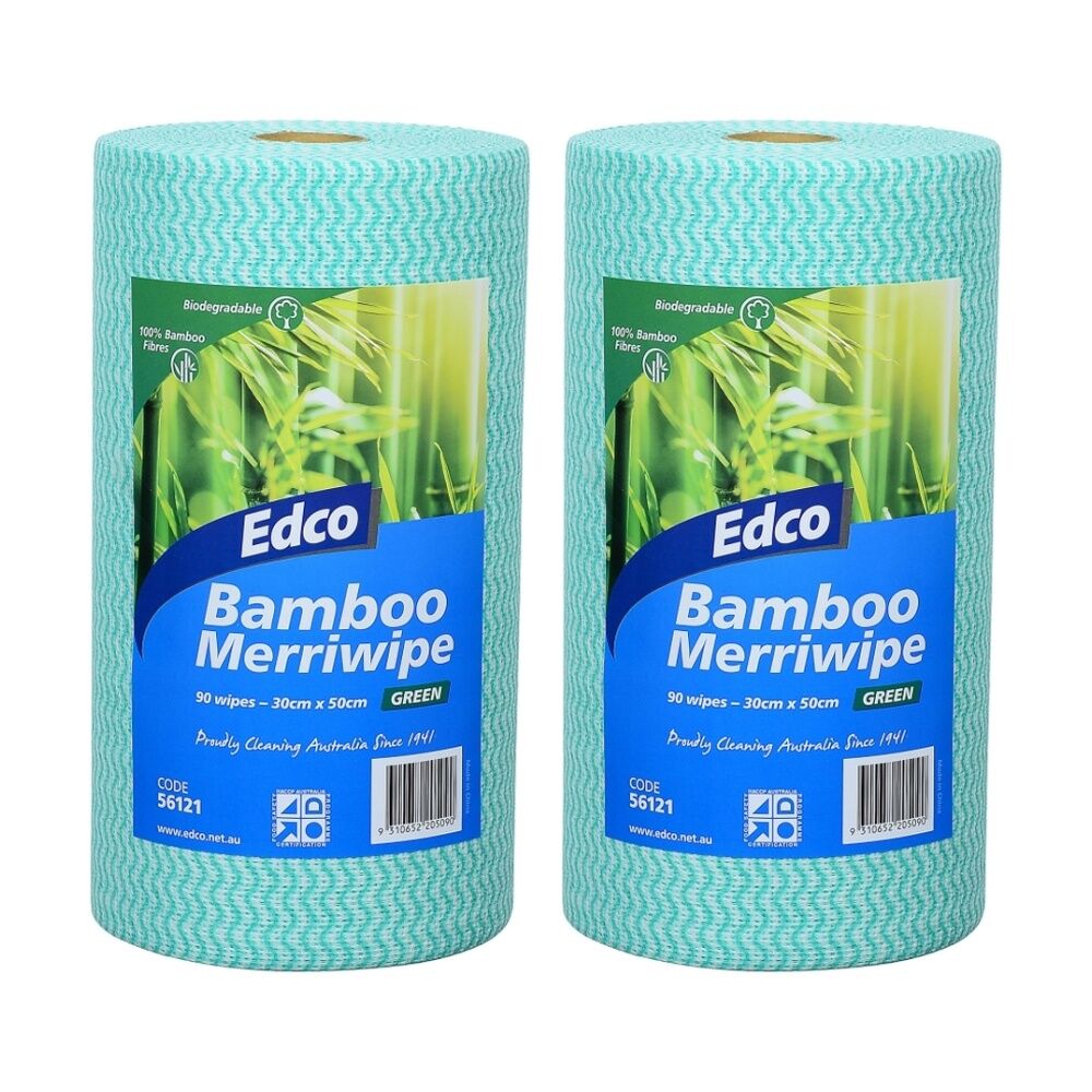 Edco 90pc Edco Bamboo Merriwipe Cloth Reusable Surface Cleaning Rolls Green (2 Pack)