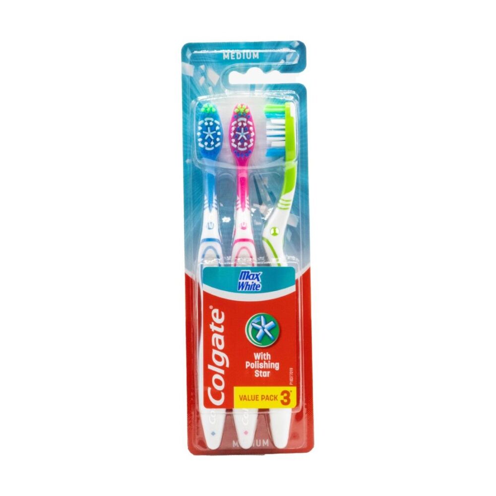 Colgate Max White Toothbrushes Value Pack w/ Polishing Stars Medium (3 Pieces)