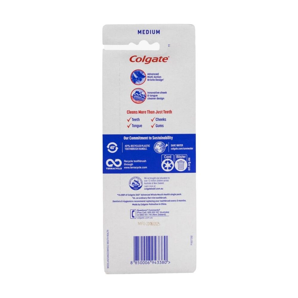 Colgate 4pc Colgate 360 Advanced Toothbrushes w/ Tongue & Cheek Cleaner Assorted M (3 Pack) — image 3