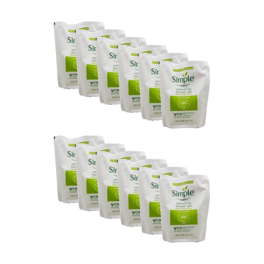 Simple Refreshing Shower Gel w/ Cucumber Extract For Sensitive Skin 750mL (12 Pack)