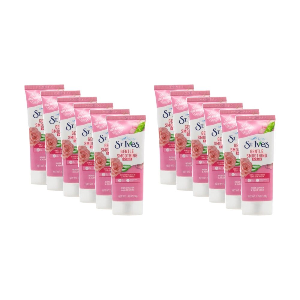 ST Ives Gentle Smoothing Face Scrub Exfoliator 50g Rose Water & Aloe Vera (12 Pack)