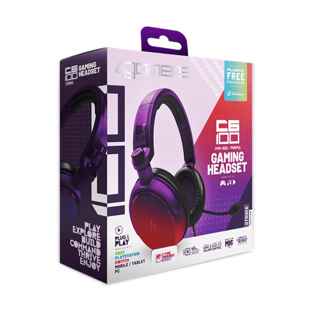 4gamers 3.5mm Red C6-100 Multiplatform Compatible Wired Over Ear Gaming Headset — image 2