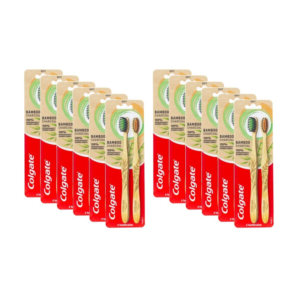 Colgate 2pc Colgate Oral Toothbrush Set w/ Natural Bamboo Charcoal Bristles Soft (12 Pack)