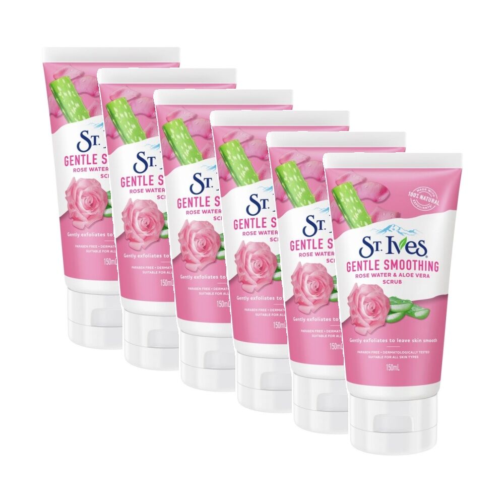 ST Ives Scrub Gentle Smoothing Rose Water And Aloe Vera Hand Body 150mL (6 Pack)