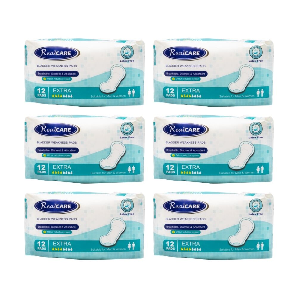 Real Care Bladder Weakness Pads Extra Absorbency 12 Pack Suitable Men Women (6 Pack)