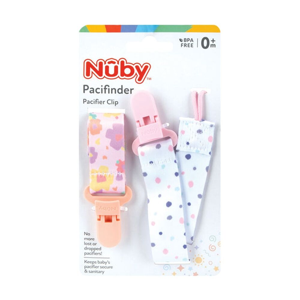 Nuby Printed Fabric Pacifinder Baby Pacifier Clips Multicolour 0m+ (2 Pieces)