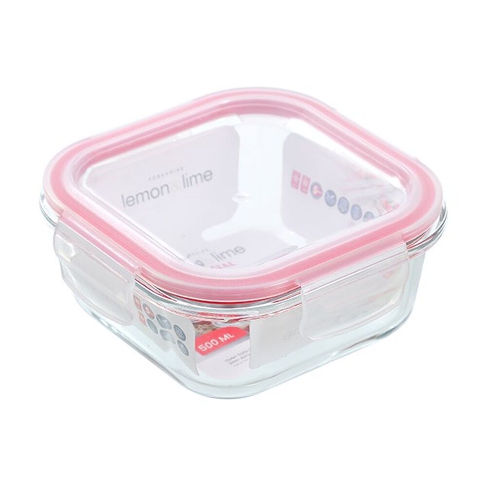 Lemon and Lime 500ml Yorkshire Glass Square Clip Seal Food Storage Container