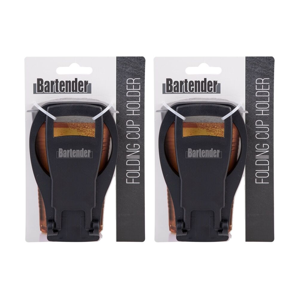 Bartender Portable Folding Cup Holder For Up To Four Cups Black (2 Pack)