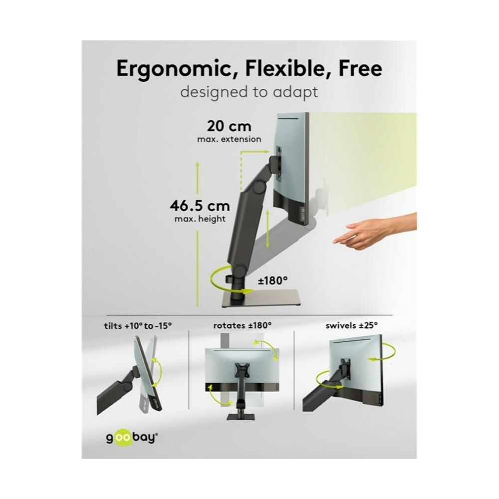 Goobay Monitor Mount Deskstand Single 17-32 Full Motion Adjustment Black — image 3
