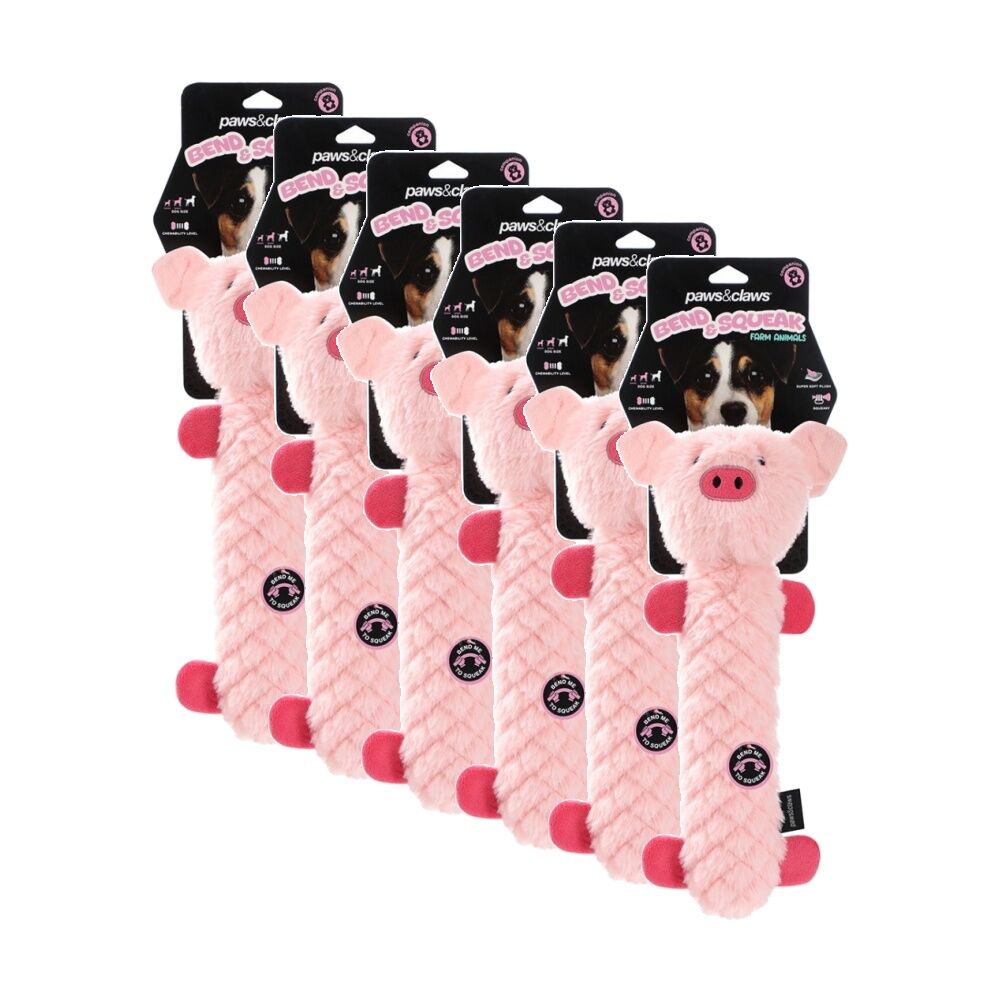 Paws and Claws Pet Dog Toy Bend Squeak Accordion Plush Assorted 40cm (6 Pack)