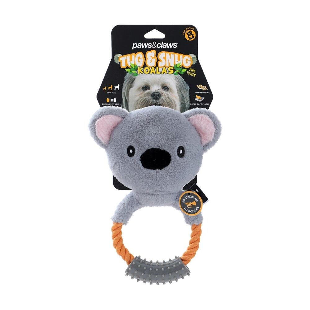 Paws and Claws Plush Koala Rope Ring Tugger Pet Dog Toy Squeak 20x12x1.5cm