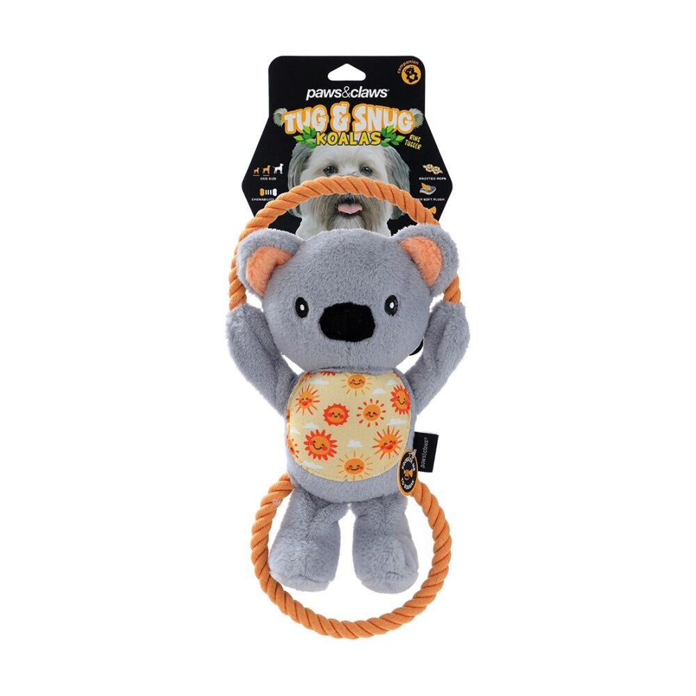 Paws and Claws Plush Koala Double Rope Tugger Pet Dog Toy Squeak 32x15x7cm