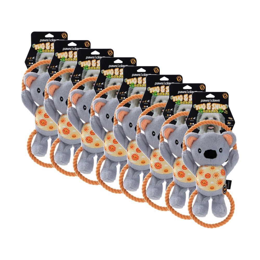 Paws and Claws Plush Koala Double Rope Tugger Pet Dog Toy Squeak 32x15x7cm (8 Pack)