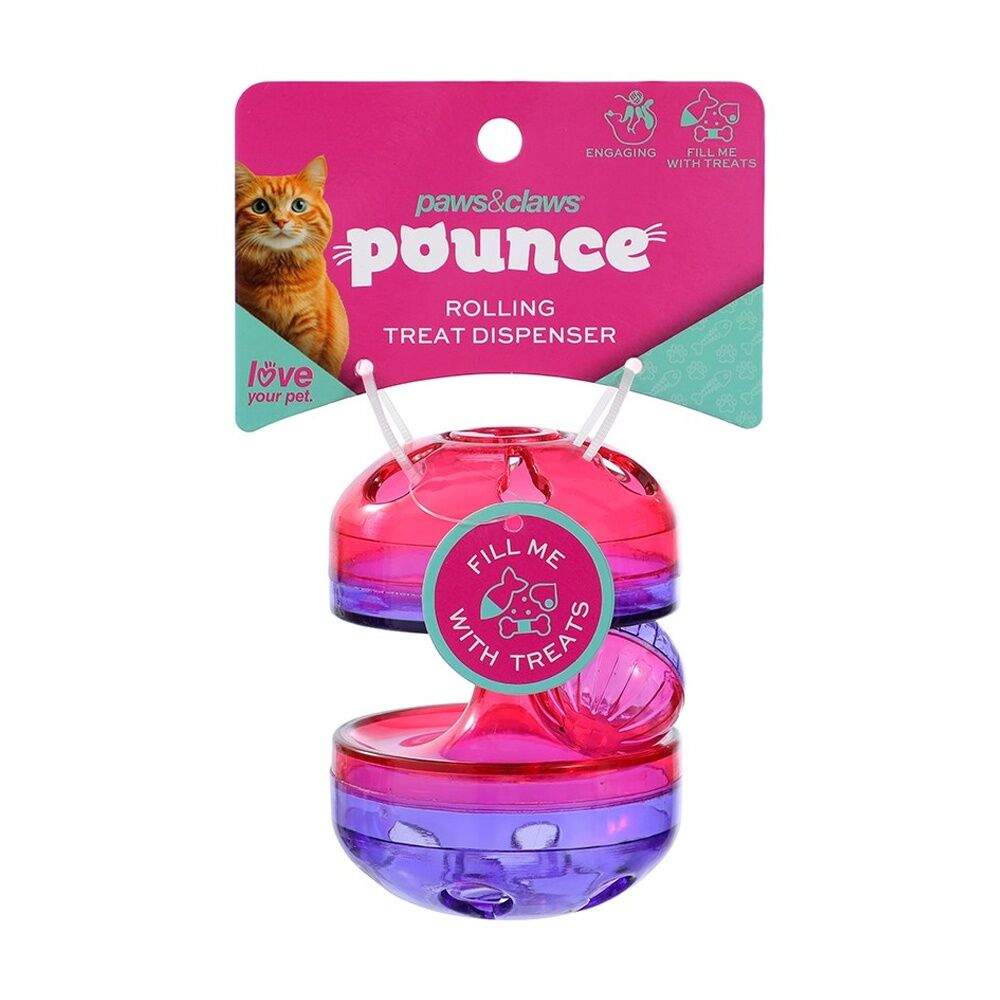 Paws and Claws Assorted Cat Roller Treat Dispenser Interactive Toy 8x9x8cm