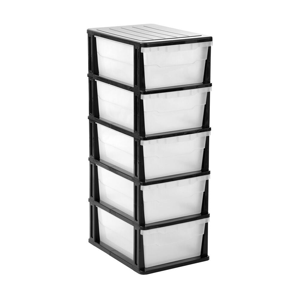 Boxsweden Black/White Stakit 5 Drawer Organisation Storage Unit 31.5x43x87cm