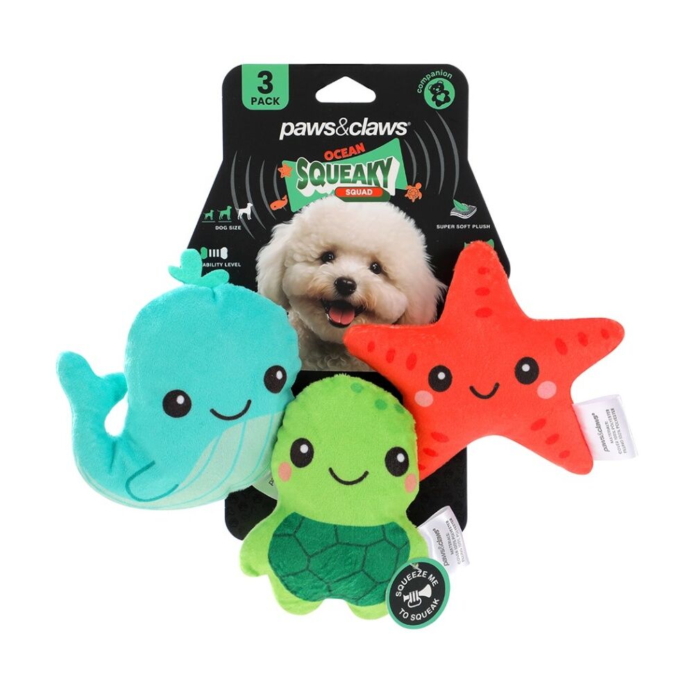 Paws and Claws Squeaky Squad Mini Plush Pet Dog Toys Assorted 7.5x9cm (3 Pieces)