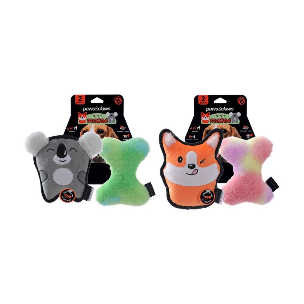 Paws and Claws Mini Mates Tiny Tuff & Bone Plush Dog Pet Toy Set Assorted (2 Pieces) — image 2