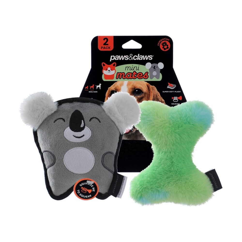 Paws and Claws Mini Mates Tiny Tuff & Bone Plush Dog Pet Toy Set Assorted (2 Pieces)