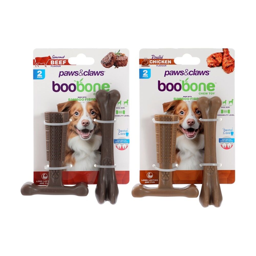 Paws and Claws Boobone Small Tbone & Bone Dog Chew Toy Set Chicken/Beef (2 Pieces) — image 2