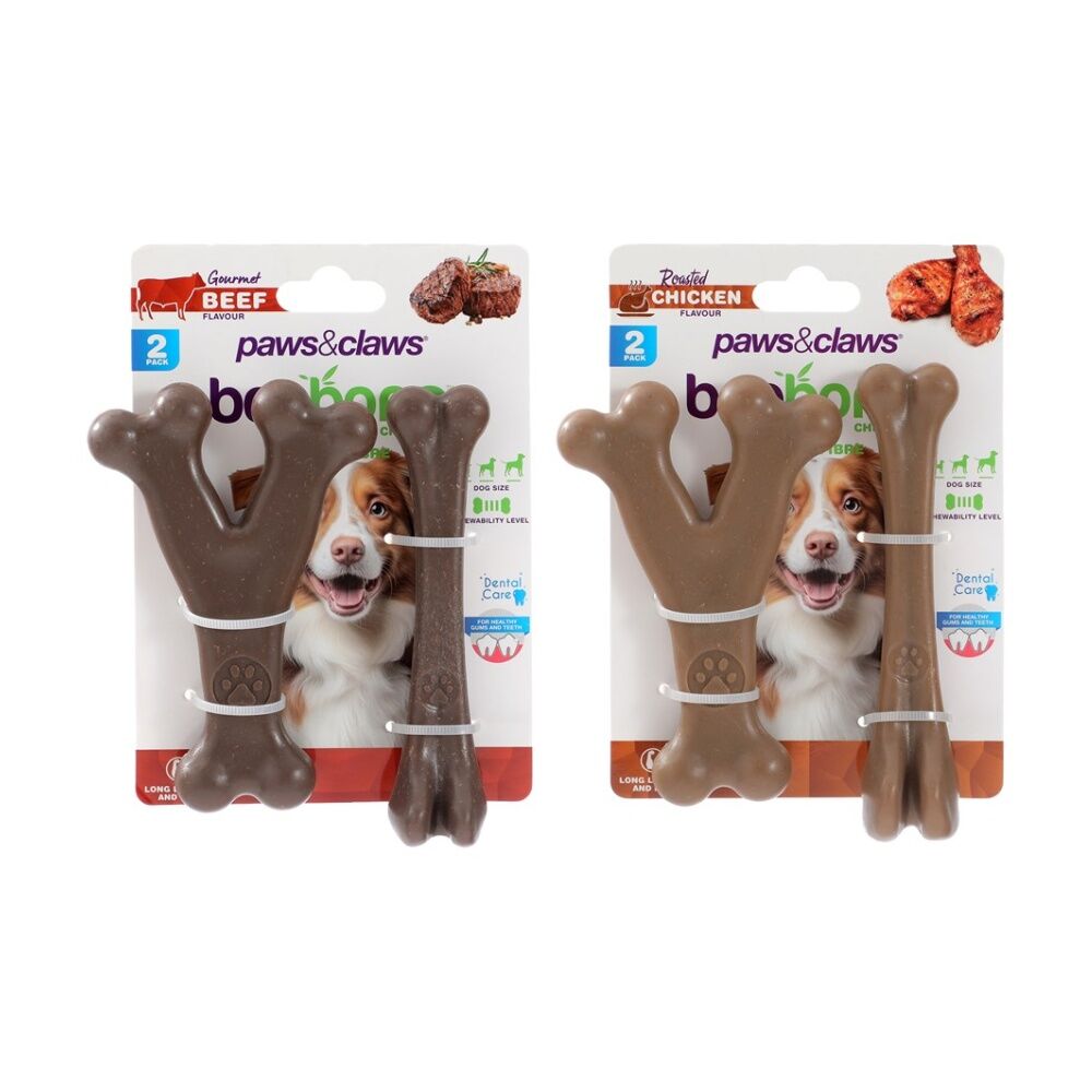 Paws and Claws Boobone Small Wishbone & Bone Dog Chew Toy Set Chicken/Beef (2 Pieces) — image 2