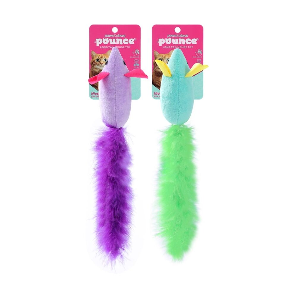 Paws and Claws Pounce Long Tail Mouse Plush Pet Cat Toy Assorted 12x3x4.5cm — image 2