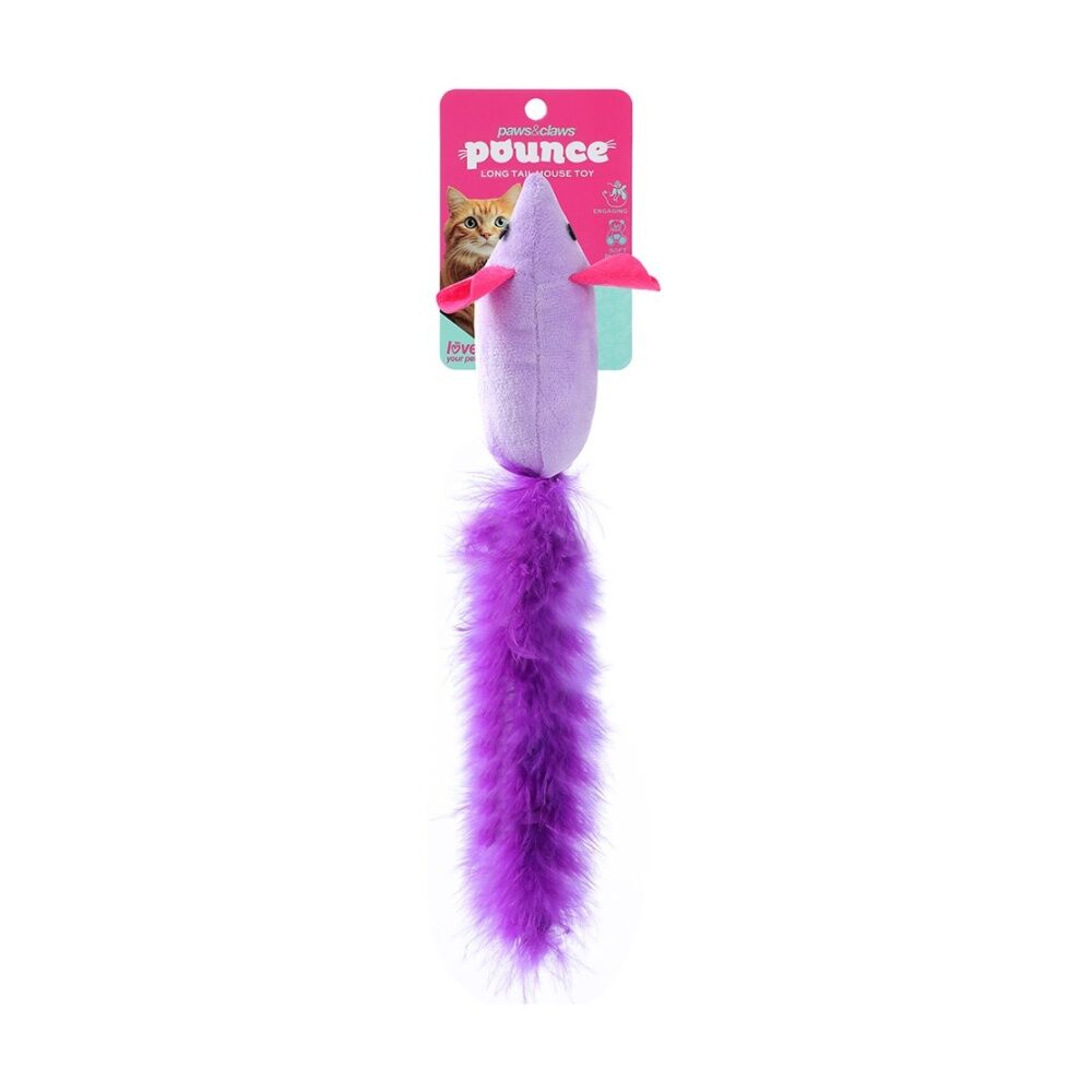 Paws and Claws Pounce Long Tail Mouse Plush Pet Cat Toy Assorted 12x3x4.5cm