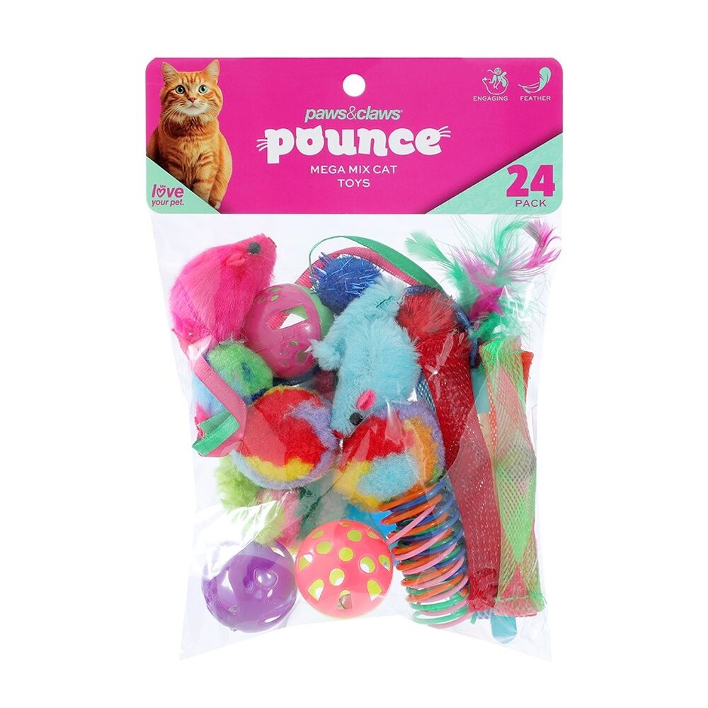 Paws and Claws Pounce Mega Mix Pet Cat Toys Assorted 23x15cm 73g (24 Pieces)