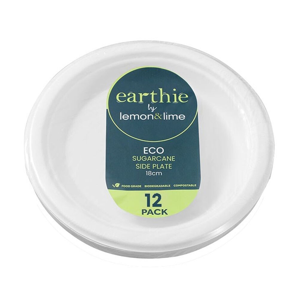 Lemon and Lime Sugarcane Side Plate Biodegradable White 18cm (12 Pieces)