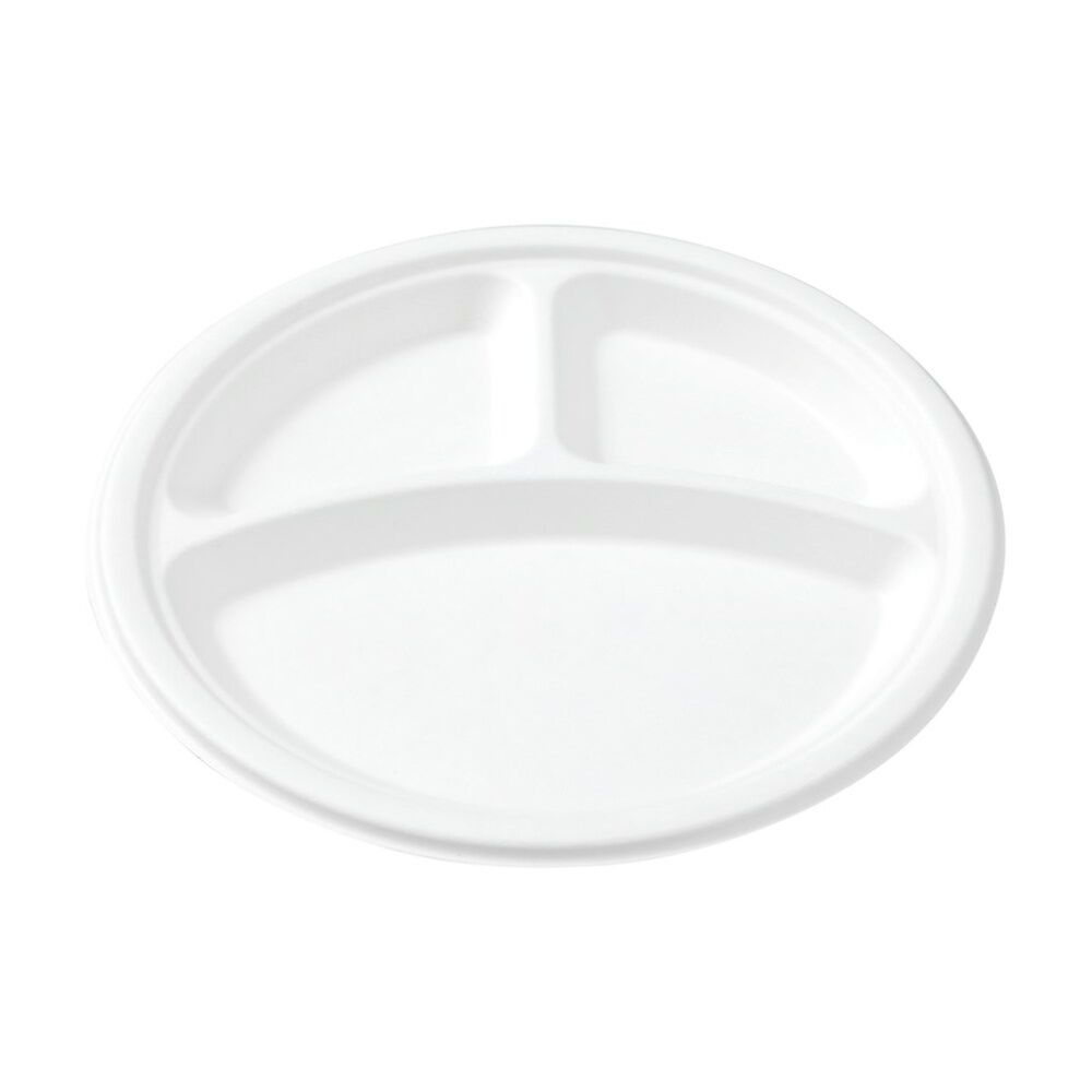 Lemon and Lime Sugarcane 3 Compartment Plate Compost White 26cm (10 Pieces) — image 2