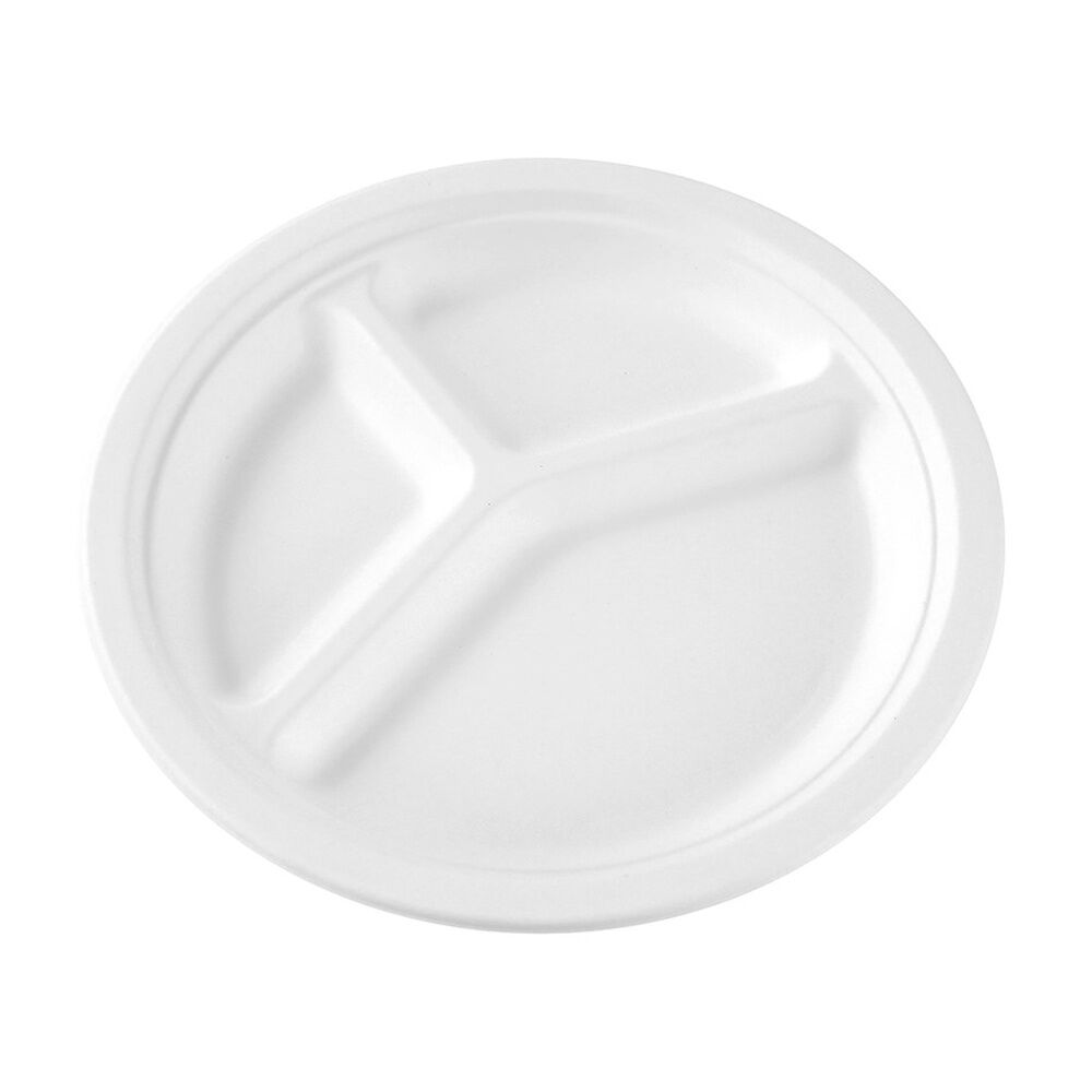 Lemon and Lime Sugarcane 3 Compartment Plate Compost White 26cm (10 Pieces) — image 4
