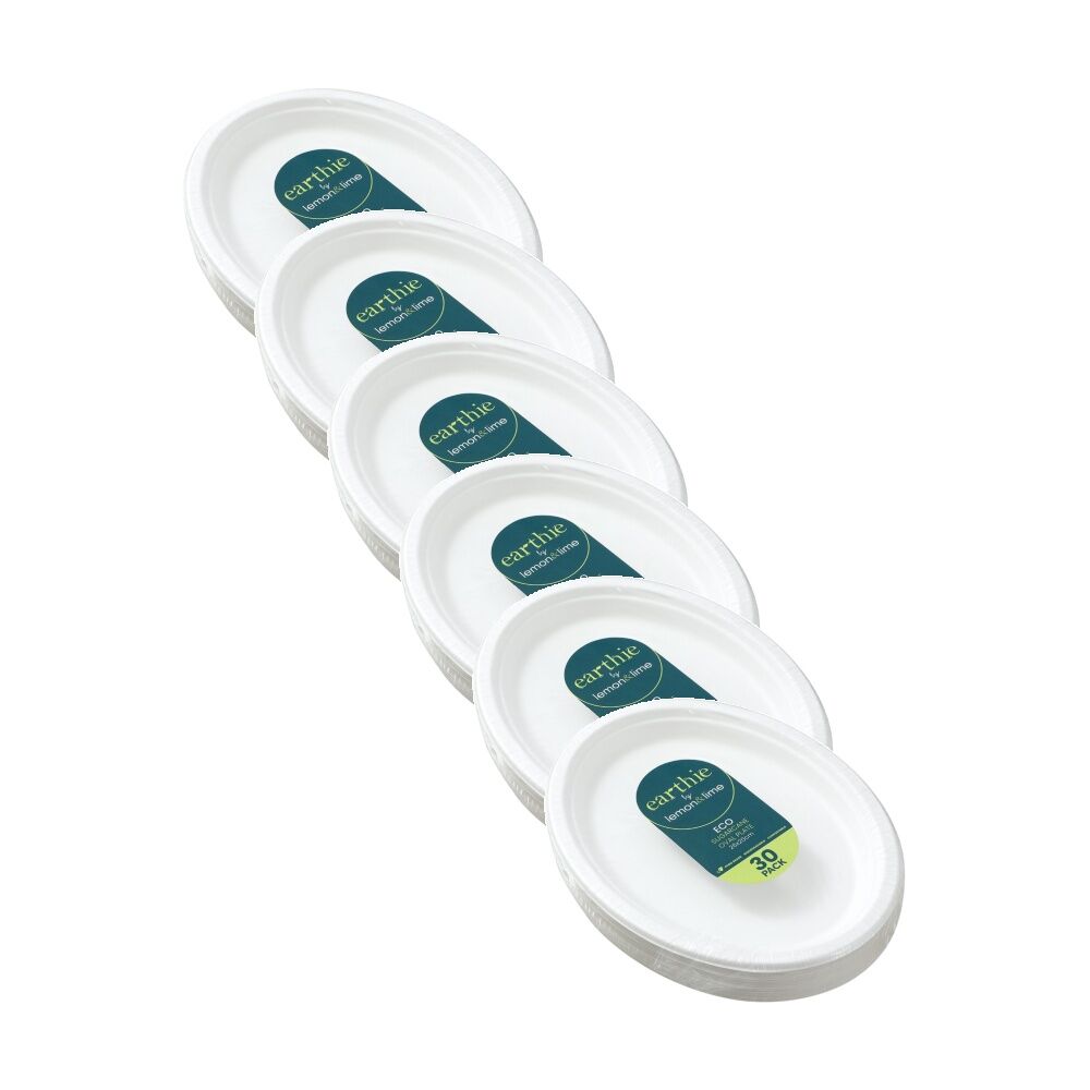 Lemon and Lime 30pc Lemon And Lime Sugarcane Oval Plate Compostable White 26x20cm (6 Pack)