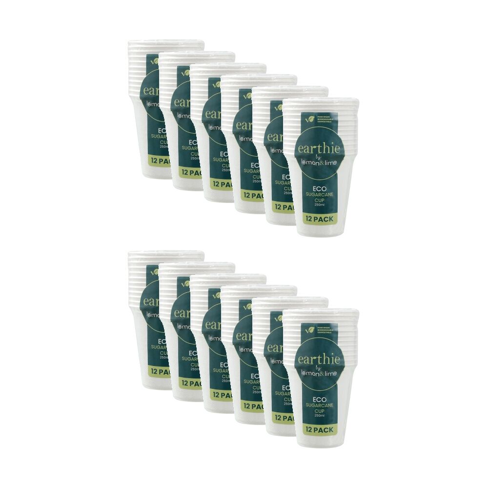 Lemon and Lime 12x 12pc Sugarcane Cup Set Biodegradable 250ml