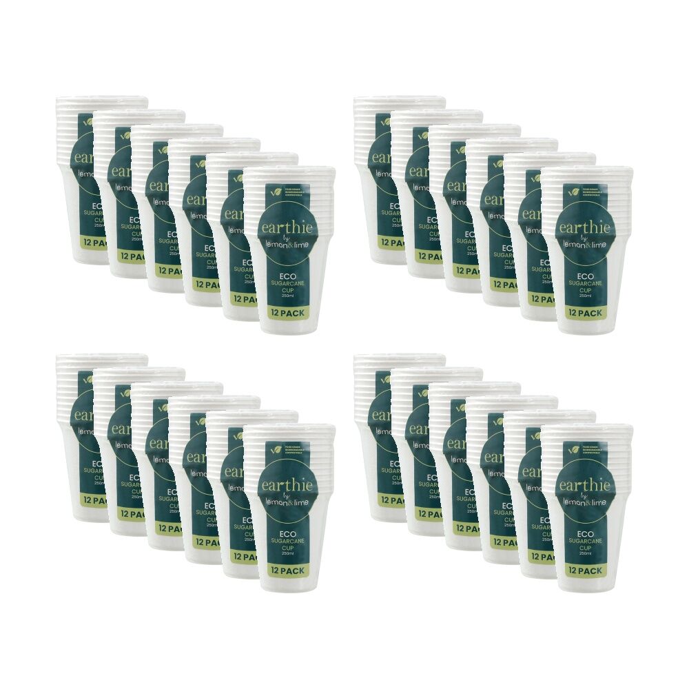 Lemon and Lime 12pc Lemon And Lime Sugarcane Cup Biodegradable Compost White 250ml (24 Pack)