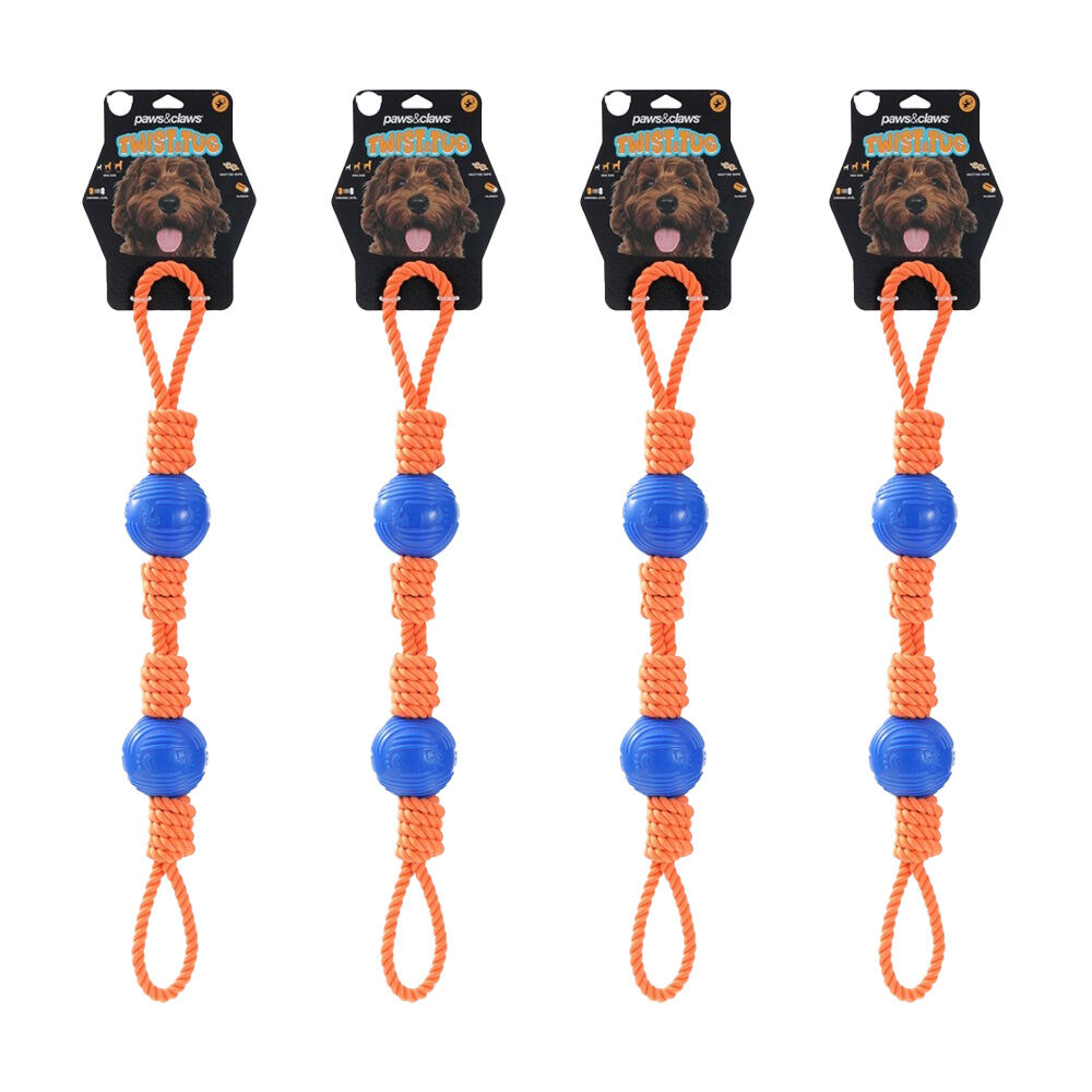 Paws and Claws Twist Tug Double Loop Rope Pet Dog Toy Durable 69x7cm (4 Pack)
