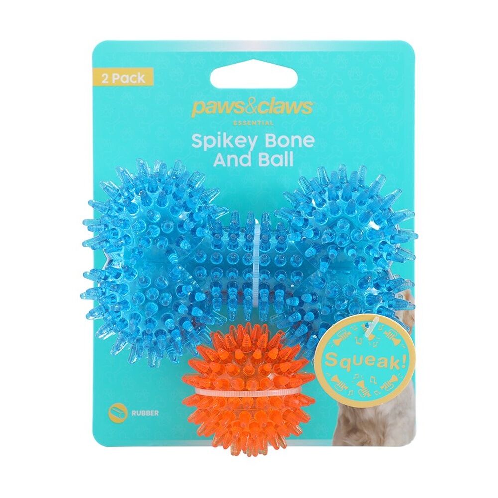 Paws and Claws 2pc Paws And Claws Mini Spikey Bone & Ball Dog Squeaky Chew Toy Set Assorted (6 Pack) — image 2