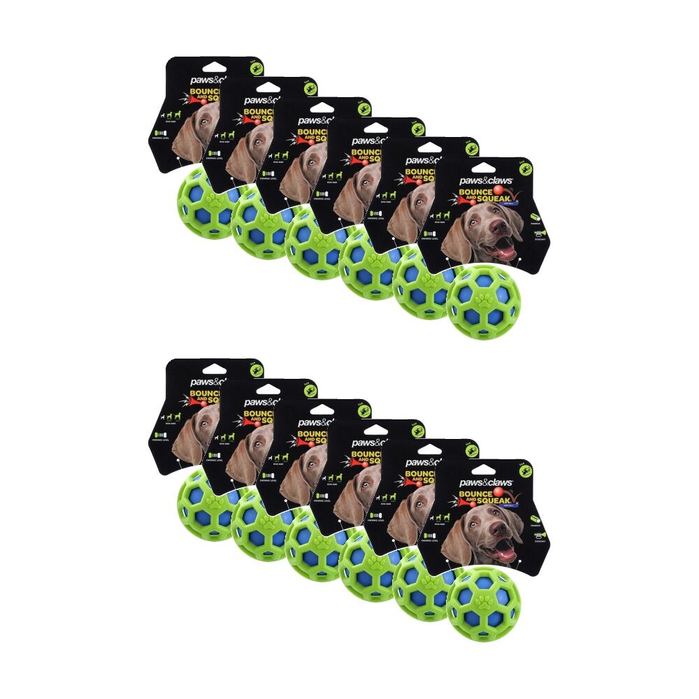 Paws and Claws TPR Cage Ball w/ Squeaker Pet Dog Fetch/Chase Toy 9cm Assorted (12 Pack)