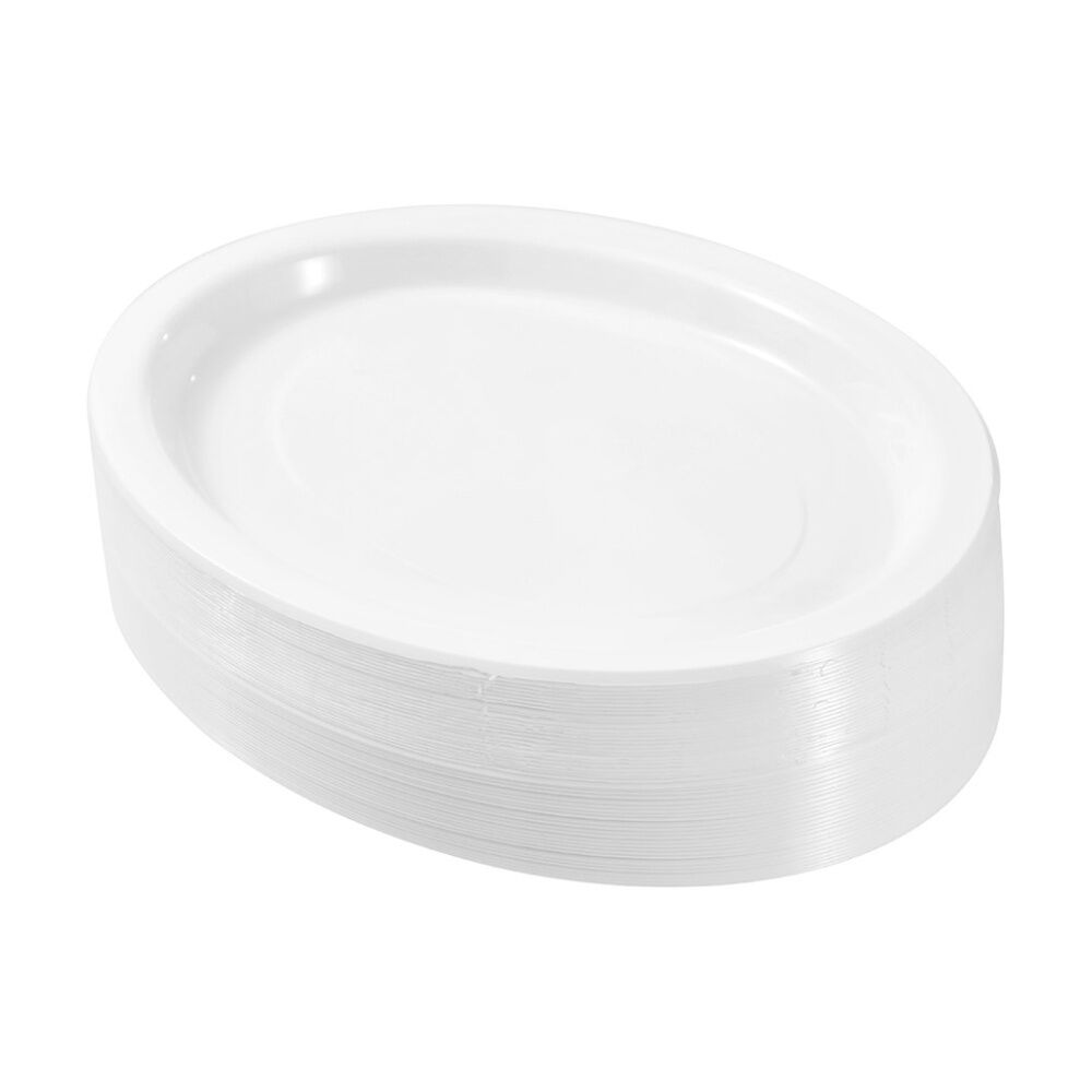 Lemon and Lime 50pc Lemon And Lime Reusable Plastic Food Oval Plate Dinner Set White 31x24.5cm (2 Pack) — image 4