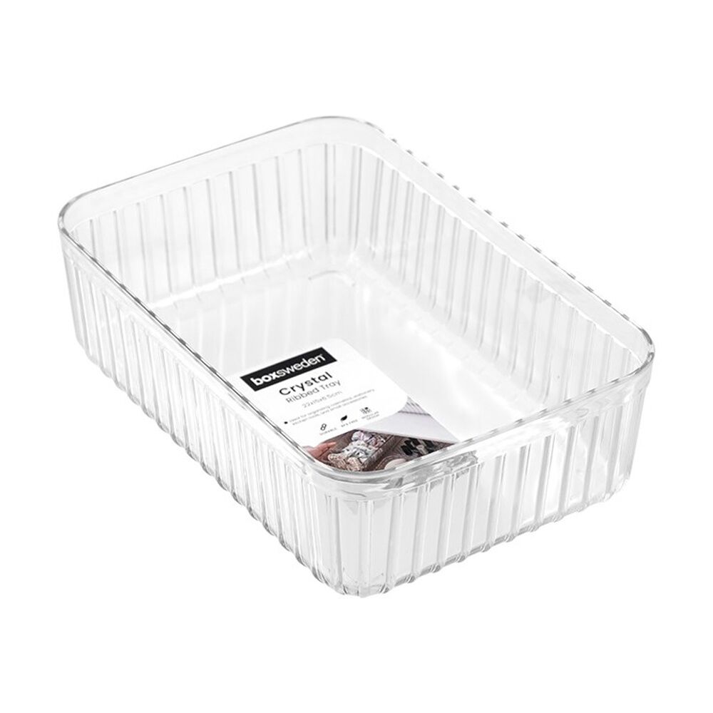 Boxsweden 22x15x6.5cm Clear Crystal Ribbed Tray Modular Design Storage Container