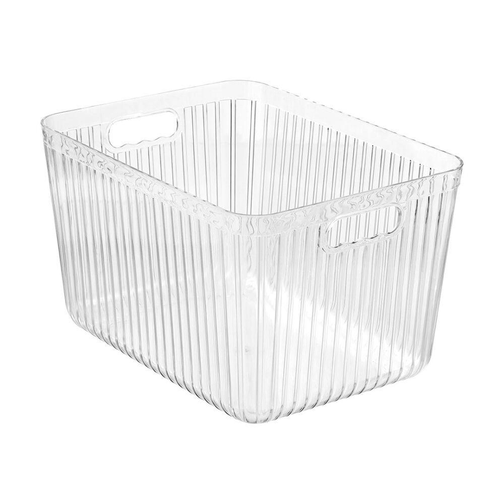 Boxsweden 36x27x22cm Clear Crystal Ribbed Container 17.5L Storage w/ Handles — image 3