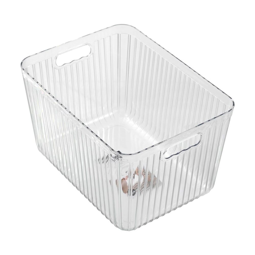 Boxsweden 36x27x22cm Clear Crystal Ribbed Container 17.5L Storage w/ Handles