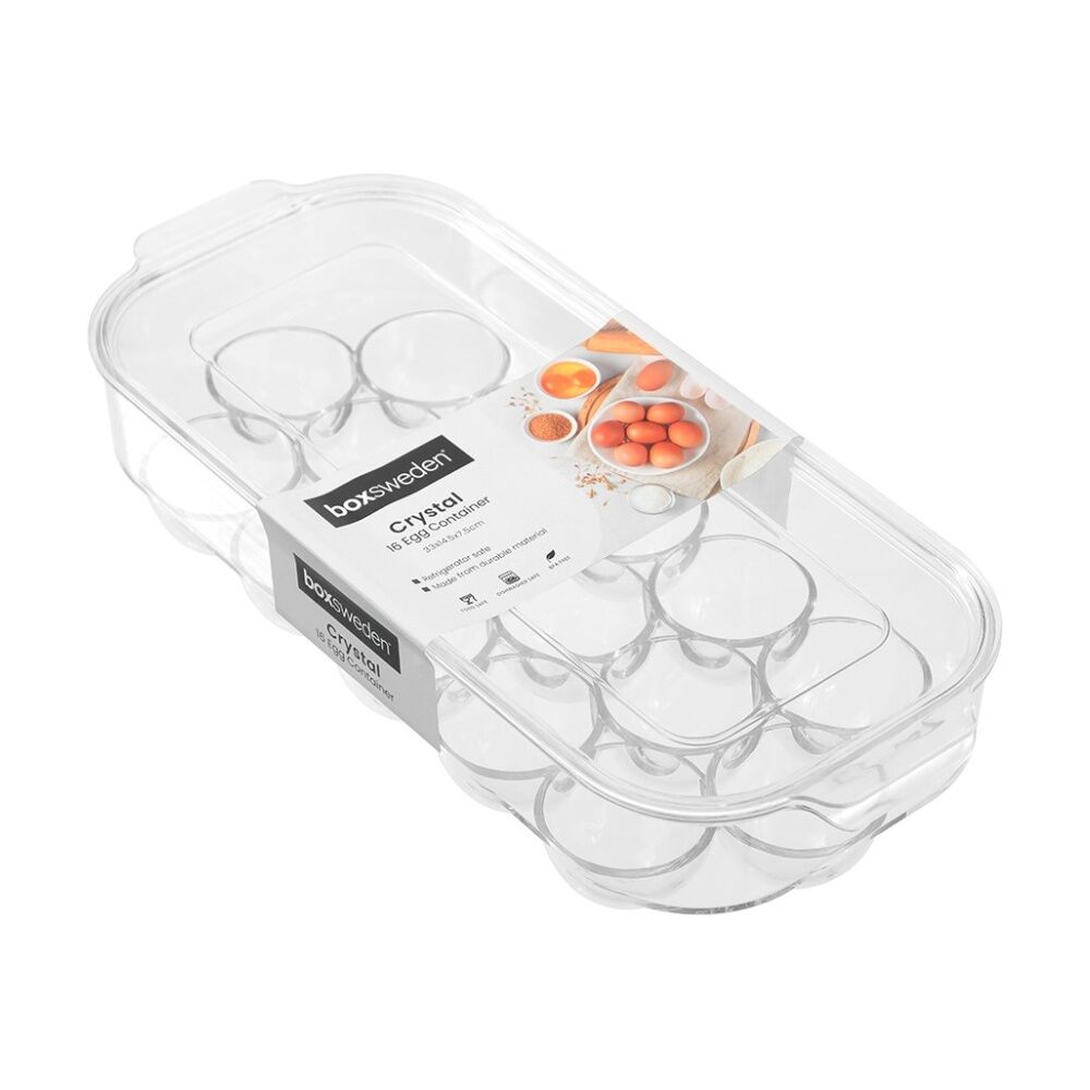 Boxsweden 33x14.5x7.5cm Clear Crystal 16 Egg Container Tray Food Storage