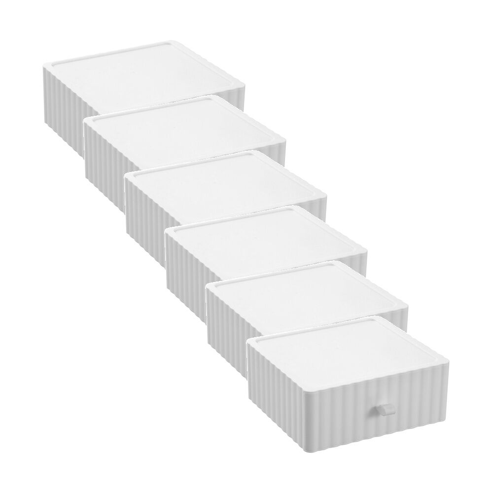 Boxsweden Rippled Stacking Drawer Organiser Ribbed Storage 20x18x8cm Assorted (6 Pack)