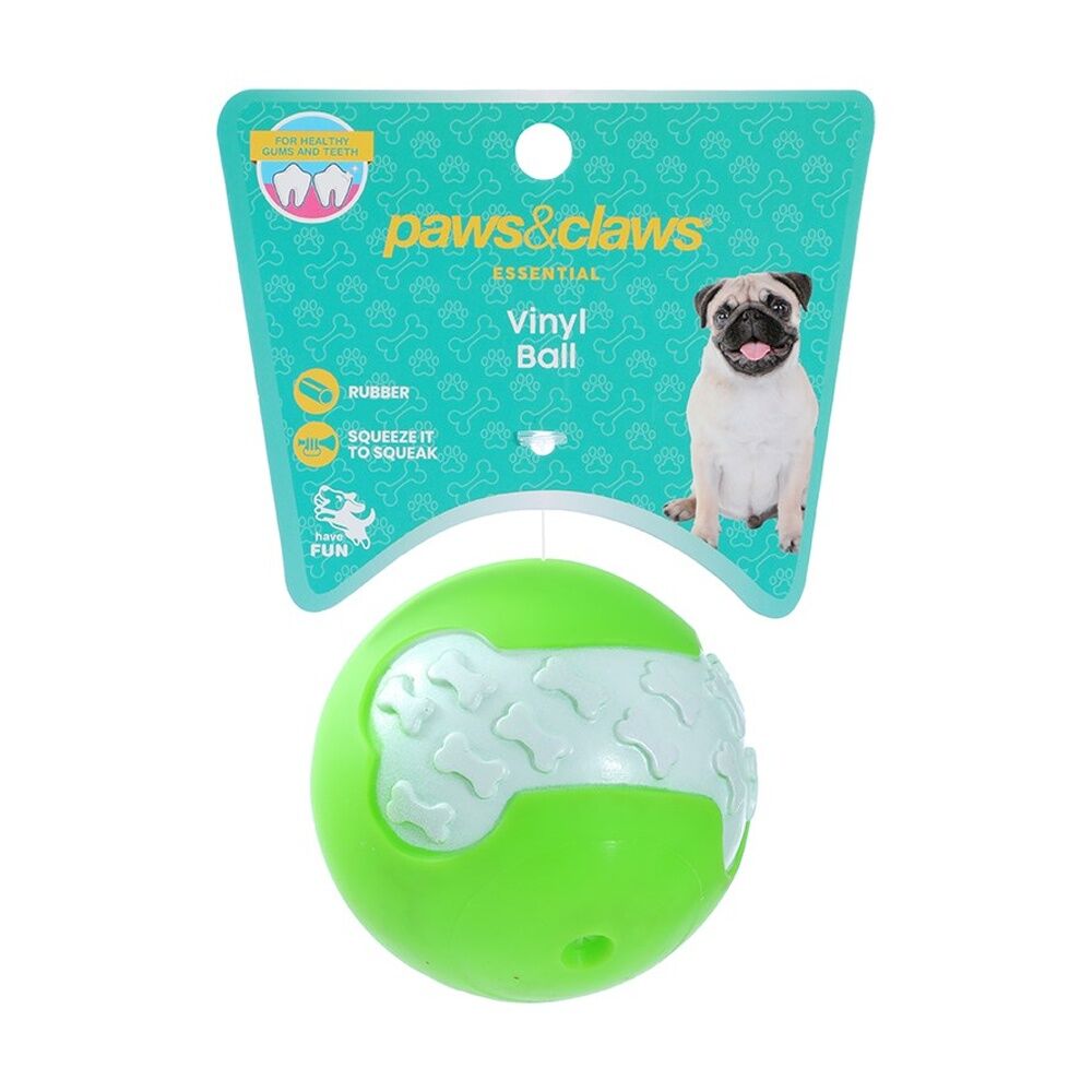 Paws and Claws Assorted Vinyl Ball Pet Dog Fetch/Catch Toy Bone Print Design