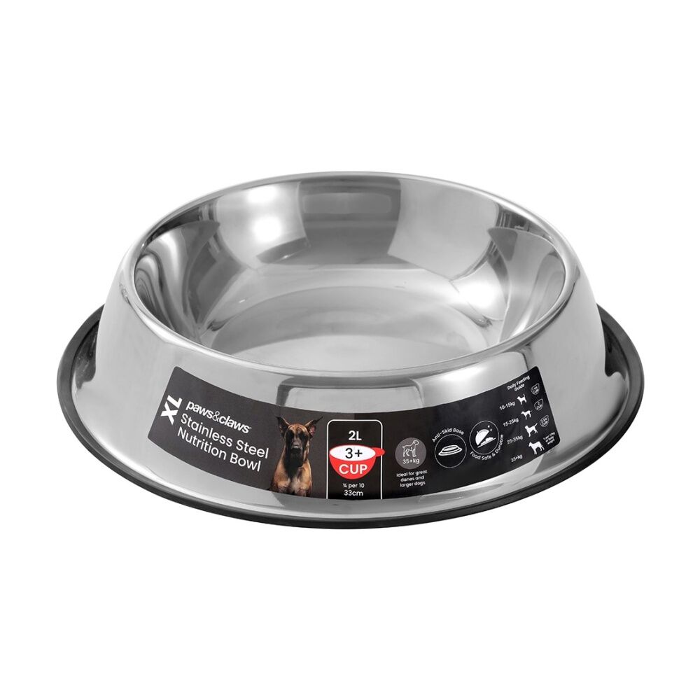 Paws and Claws 32.5x32.5x6.8cm Black Stainless Steel Pet Cat/Dog Bowl Anti-Skid 1.8L