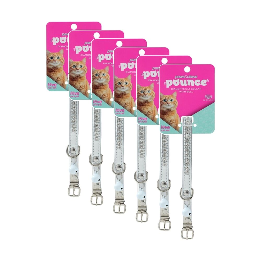 Paws and Claws Pounce Diamonte Cat Bell Collar 22-30x1cm Assorted (6 Pack)
