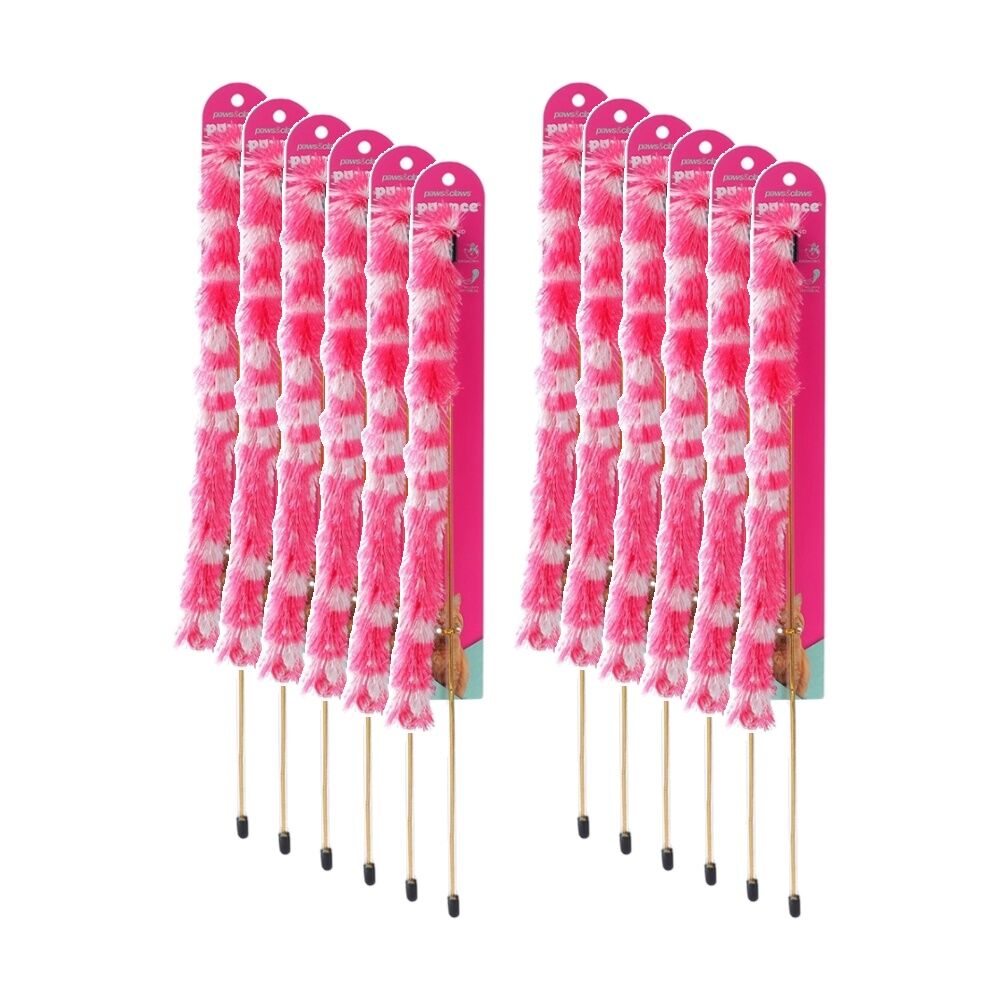 Paws and Claws Pounce Fluffy Dangler Cat Toy 50cm Pink/Blue Assorted (12 Pack)