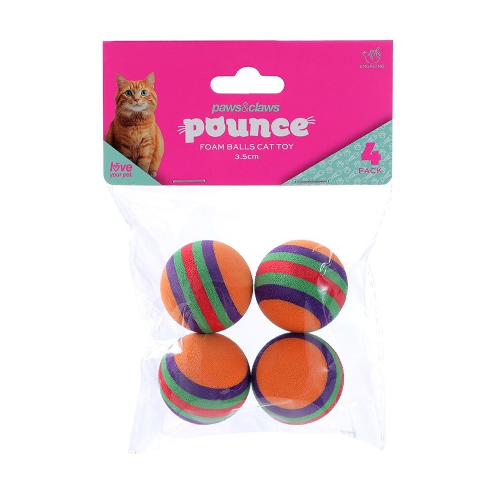 Paws and Claws Stripe Foam Balls Cat Batting/Pouncing Toy Set Assorted (4 Pieces)