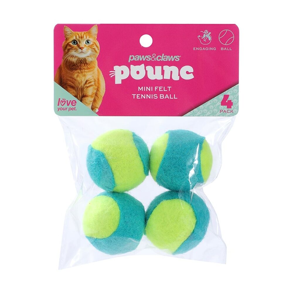 Paws and Claws Mini Tennis Balls Cat Batting/Pouncing Toy Set Assorted (4 Pieces)
